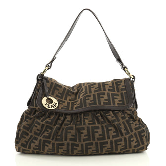 Fendi Chef Flap Bag Zucca Canvas Medium Brown 4357216
