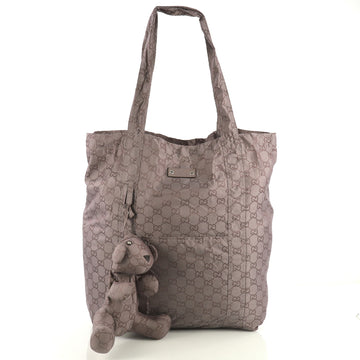 Gucci Bear Charm Tote Guccissima Nylon Large Neutral 435725