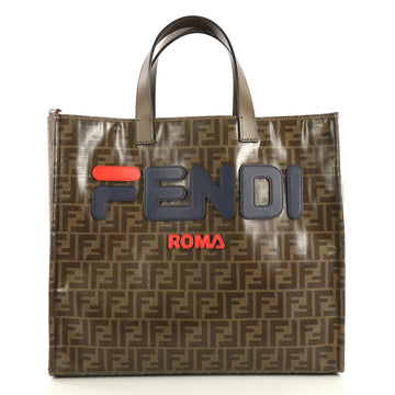 Fendi Mania Logo Shopper Tote Zucca Coated Canvas Large Brown 435728