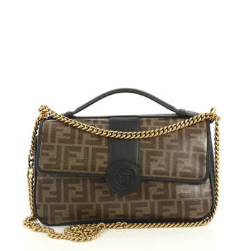 Fendi 1974 Double F Flap Bag Zucca Coated Canvas and Leather Medium Black 435729