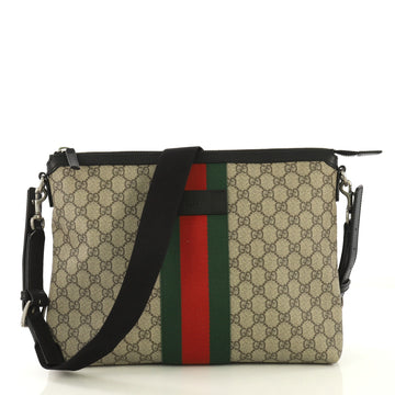 Gucci Web Zip Messenger Bag GG Coated Canvas Large Brown 435791
