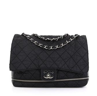 Chanel Expandable Flap Bag Quilted Nylon Medium Black 435801