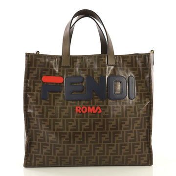 Fendi Mania Logo Shopper Tote Zucca Coated Canvas Large Brown 435821
