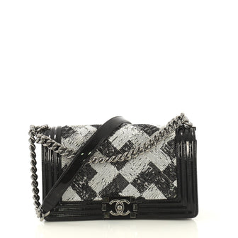 Chanel Boy Flap Bag Sequin with Patent Small White 435861