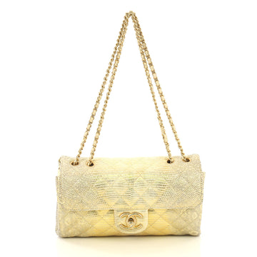 Chanel Clams Pocket Flap Bag Quilted Lizard Medium Gold 435862