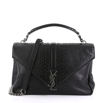 Saint Laurent Classic Monogram College Bag Python Embossed Leather Large Black 4359101