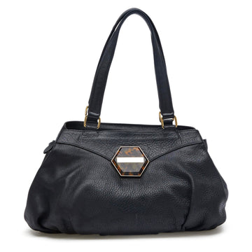 Oscar de la Renta Satchel Tortoise Logo Leather Medium