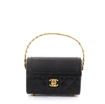 Chanel Vintage Square Chain Handle Flap Bag Quilted Lambskin Mini Black 436061