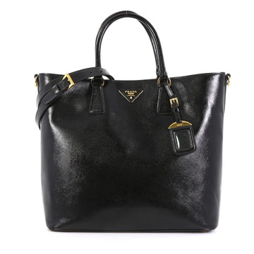 Prada Convertible Open Tote Vernice Saffiano Leather Large Black 436182