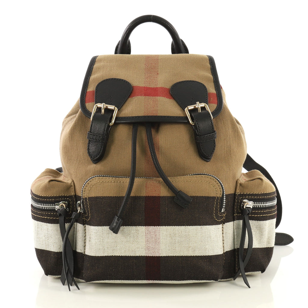 burberry house check textured backpack brown leather Burberry Rucksack Backpack House Check Canvas Medium Brown 436381