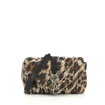 Saint Laurent Classic Monogram Crossbody Bag Matelasse Chevron Printed Fabric Baby Black 436411