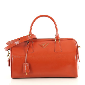 Prada Convertible Satchel Vernice Saffiano Leather Medium Orange 436491