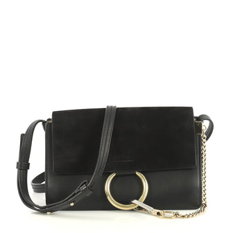 Chloe Faye Shoulder Bag Leather and Suede Small Black 436512