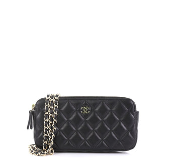 Chanel Double Zip Clutch with Chain Quilted Lambskin Black 436541