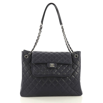Chanel Classic Flap Shopping Tote Quilted Caviar Large Blue 436571