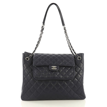 Chanel Classic Flap Shopping Tote Quilted Caviar Large Blue 436571