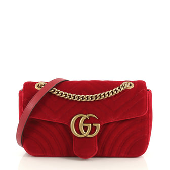 Gucci GG Marmont Flap Bag Matelasse Velvet Small Red 43664101