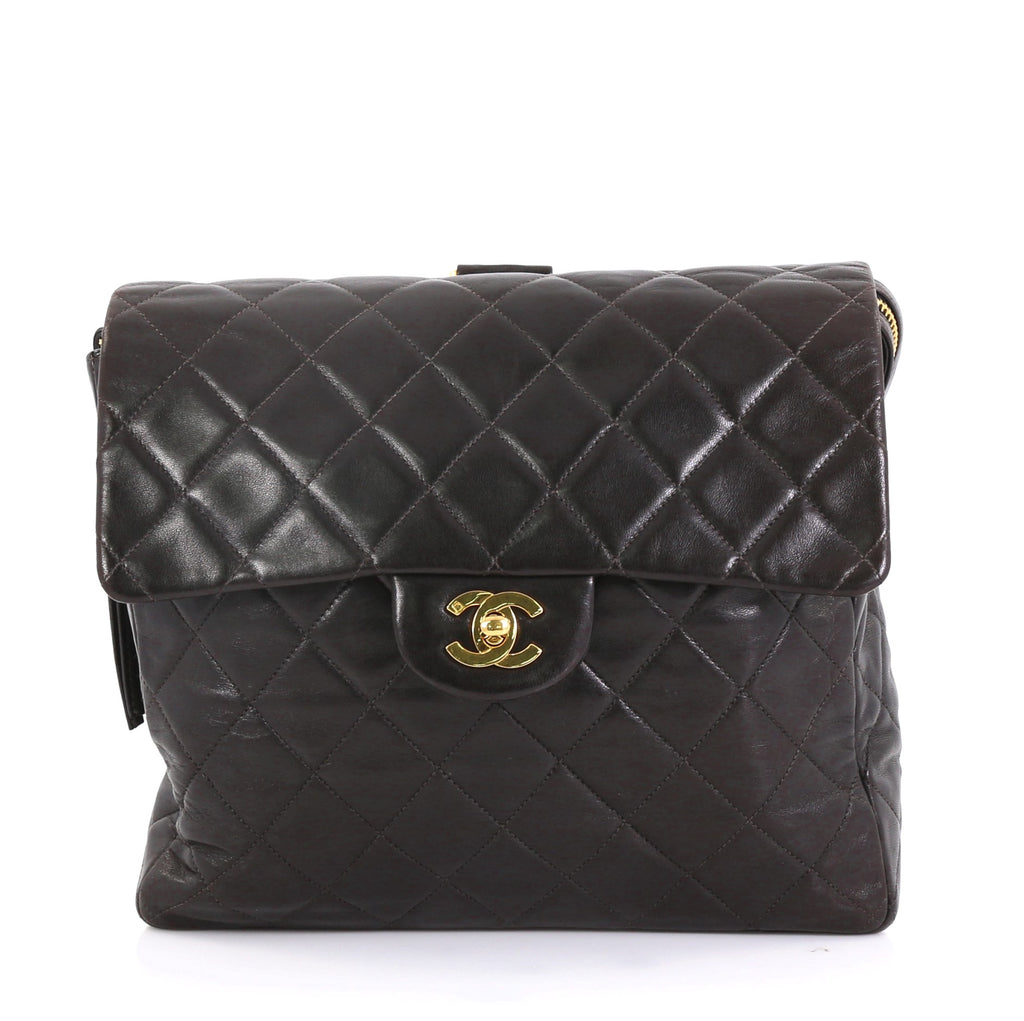 chanel vintage mini backpack Chanel Vintage Square Flap Backpack Quilted Lambskin Medium Black 43664102