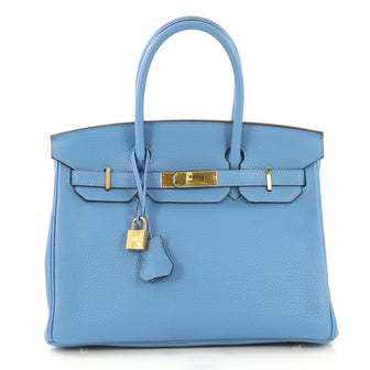 Hermes Birkin Handbag Blue Clemence with Gold Hardware 30 Blue 43664113