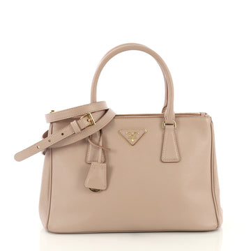 Prada Double Zip Lux Tote Saffiano Leather Small Neutral 4366415