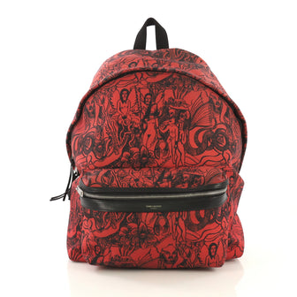 Saint Laurent City Backpack Printed Canvas Red 4366429