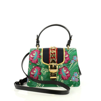 Gucci Sylvie Top Handle Bag Brocade Mini Green 4366431