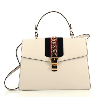 Gucci Sylvie Top Handle Bag Leather Medium White 4366433