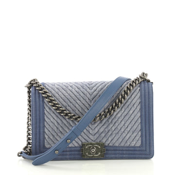 Chanel Boy Flap Bag Chevron Denim New Medium Blue 4366436