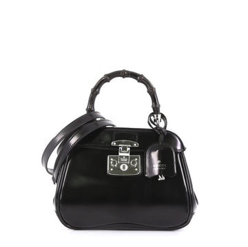 Gucci Lady Lock Bamboo Top Handle Bag Leather Mini Black 4366439