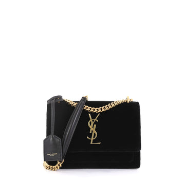 Saint Laurent Sunset Shoulder Bag Velvet Small Black 4366441
