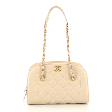 Chanel Zip Around Chain Camera Bag Quilted Lambskin Medium Neutral 4366460