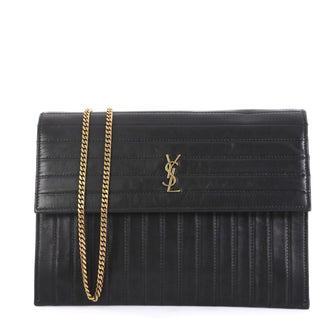 Saint Laurent Victoire Chain Handbag Quilted Leather Black 4366465