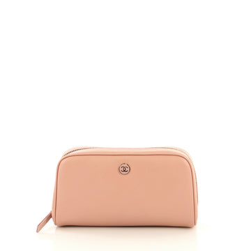 Chanel Vintage CC Button Cosmetic Pouch Leather Medium Pink 436646