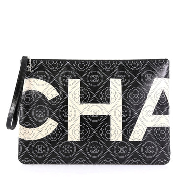 Chanel Camellia Logo Wristlet Clutch Printed Coated Canvas Large White 4366481