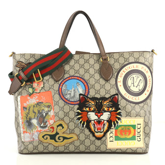 Gucci Courrier Convertible Soft Open Tote GG Coated Canvas with Applique Large Brown 4366487