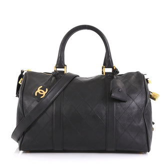 Chanel Vintage Diamond Stitch Boston Bag Quilted Lambskin Medium Black 436648