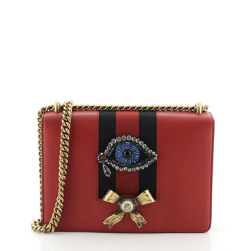 Gucci Web Peony Chain Shoulder Bag Embellished Leather Medium