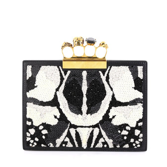 Alexander McQueen Flat Knuckle Clutch Sequin Embellished Leather Small White 436661