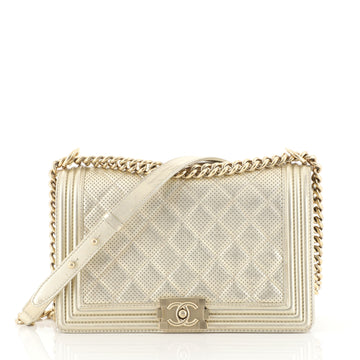 Chanel Boy Flap Bag Quilted Perforated Lambskin New Medium Metallic 436851