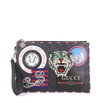 Gucci Night Courrier Pouch GG Coated Canvas with Applique Blue 436933