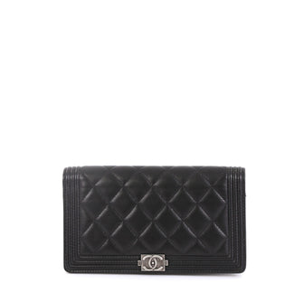 Chanel Boy Yen Wallet Quilted Lambskin Black 436981