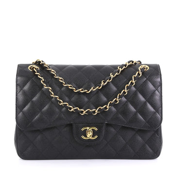 Chanel Classic Double Flap Bag Quilted Caviar Jumbo Black 437071