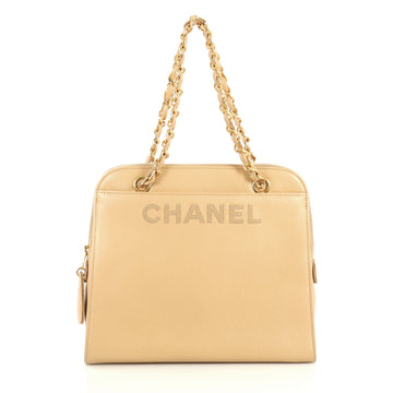 Chanel Vintage Logo Chain Tote Caviar Medium Neutral 437161