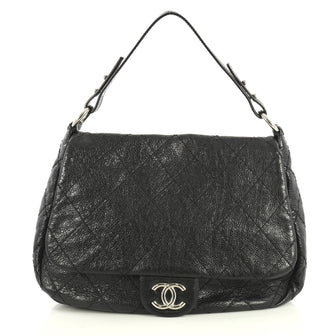 Chanel On the Road Flap Bag Quilted Leather Large Black 437181