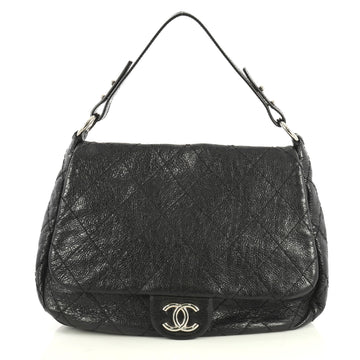 Chanel On the Road Flap Bag Quilted Leather Large Black 437181