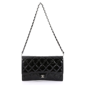 Chanel Wallet on Short Chain Quilted Patent Black 437201