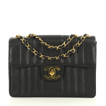 Chanel Vintage Classic Single Flap Bag Vertical Quilt Caviar Jumbo