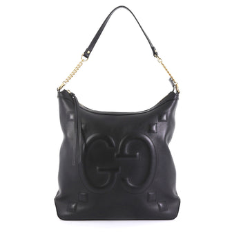 Gucci Apollo Shoulder Bag GucciGhost Embossed Leather Large Black 43727119