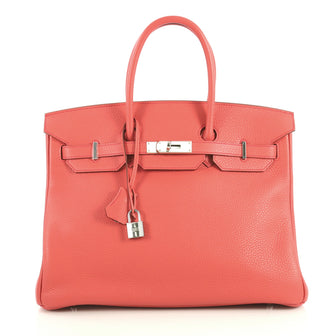 Hermes Birkin Handbag Red Clemence with Palladium Hardware 35 Red 4372711
