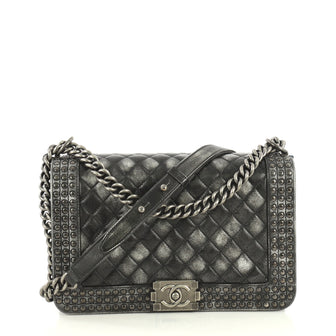 Chanel Paris-Dallas Boy Flap Bag Quilted Studded Distressed Calfskin New Medium Black 43727121